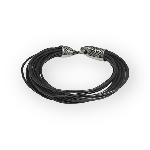 Stainless Steel 𓆙 Snake Multi Strand Leather Bracelet 𓆙 Dark Brown Leather 𓆙 - Picture 15 of 16